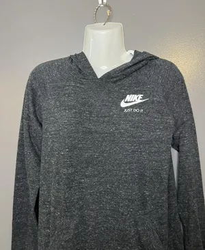 Nike Hoodie Womens XL Gray Just Do It V Neck Pullover Tunic Sweatshirt Knit thumbnail 1