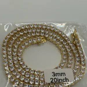 Moissanite Tennis Chain Gold 3mm 20 Inches Brand New VVS1 Necklace Men or Women thumbnail 3