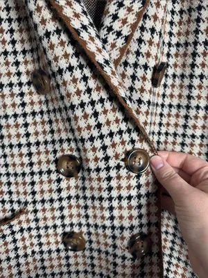 Marled Houndstooth Double-Breasted Sweater Cardigan/Jacket /Blazer Neutrals sz L thumbnail 5