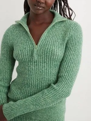 Aerie Late Night Quarter Zip Sweater Green Size Small thumbnail 1