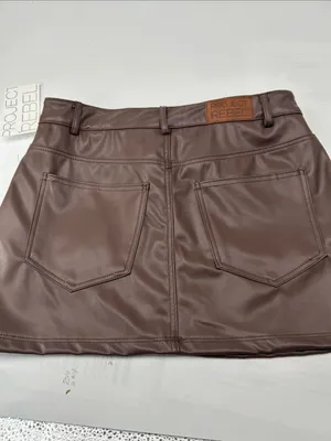 Brown Faux Leather Mini Skirt waist 28 length 13 thumbnail 7