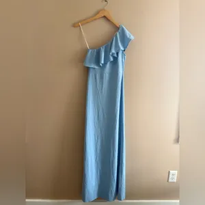 Lulus Last Forever Powder Blue One-Shoulder Ruffle Maxi Dress Size Small Formal thumbnail 5