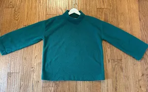 Loft emerald green fleece Sherpa mock neck oversized sweater small thumbnail 4