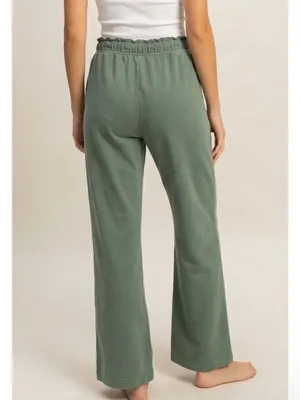 NEW Double Zero Gray Green 100% Cotton Wide Leg Flare Pants thumbnail 6