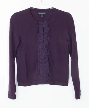 Banana Republic Merino‎ Wool Cardigan Ruffle Front Purple Fitted Sweater Size S thumbnail 1