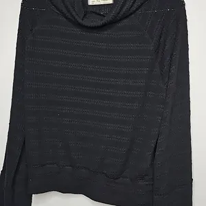 Free People raw hem cowl neck long sleeve knitted black pull over sweater sz M thumbnail 2