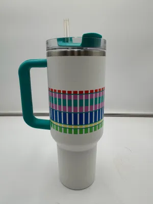 Stanley Quencher H2.0 FlowState 40 Oz Tumbler White Plaid Teal Handle Straw thumbnail 3