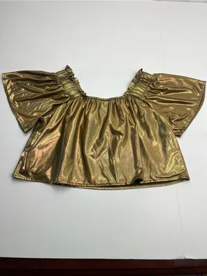 Queen Of Sparkles Metallic Gold Flutter Top Women's XS Cropped *TINY FLAW thumbnail 9