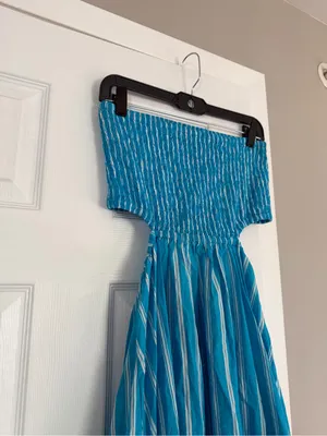 Faithfull The Brand Deva Midi Dress Strapless Blue thumbnail 7