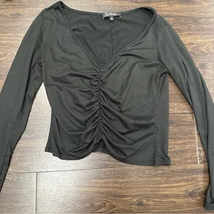 Lulu's‎ Black Ruched Long Sleeve Top thumbnail 1