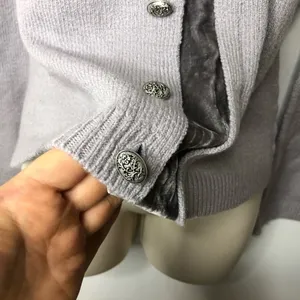 HWR Anthropologie grey high collar merino wool velvet button up sweater cardigan thumbnail 4