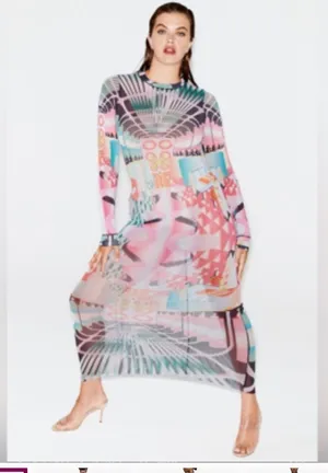 NWOT Skims Summer Mesh Long Sleeve Dress in Deco Train thumbnail 4