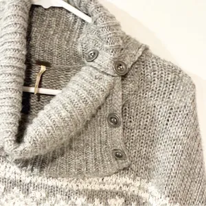 Free People Fairisle Split‎ Neck Wool Blend Sweater Gray Ivory Size Medium thumbnail 4