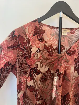 Y2K Plissé Sheer Floral Long‎ Sleeve Top Boho Fairy Grunge S thumbnail 7