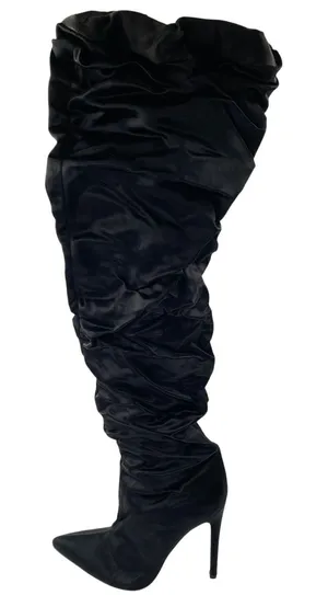 Kendall + Kylie Black Faux Suede Ruched Heeled Pointed Toe Over the Knee Boots 8 thumbnail 1