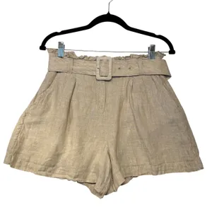 Vineyard Vines Khaki‎ Belted Lined Linen Paperbag Waist Shorts Quiet Luxury 4 thumbnail 2