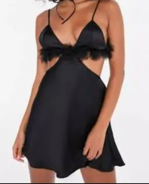 For Love & Lemons Satin Tulle Trim Cutout Mini Slip Dress Black Medium thumbnail 1