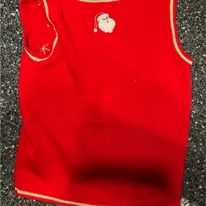 Women's Red Ugly Christmas Sweater Vest With Santa & Christmas Tree Small (4-6) thumbnail 4