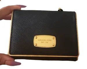 Michael Kors Small Black Foldable Wallet with Gold Trim thumbnail 1