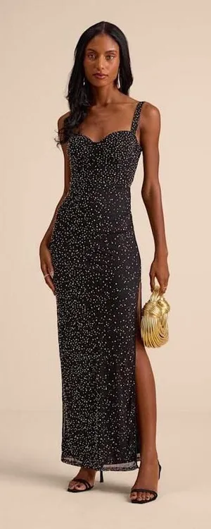 Lulus A-lister Black Rhinestone Bustier Maxi Dress - Size M thumbnail 1