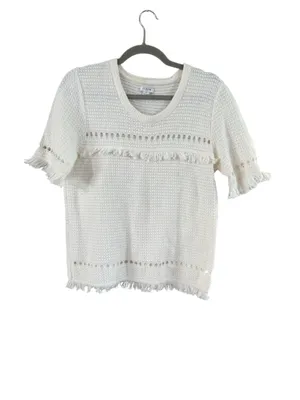 Women's J.Crew White Crew Neck Fringe Knit Sweater Size M thumbnail 8