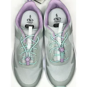 NWT Athletic Works Bungee Lace Jogger Sneakers Grey Purple Size 6 thumbnail 2