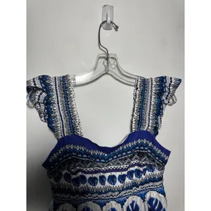 Farm Rio Blue White Tropical Floral Print Ruffle Mini Romper Size Small S thumbnail 4