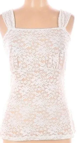 Ruby Ribbon white lace square neck cami tank, size medium thumbnail 1