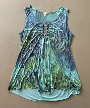 Y2K Era Unity World Wear Tie Dye Animal Print beaded tunic tank top thumbnail 1