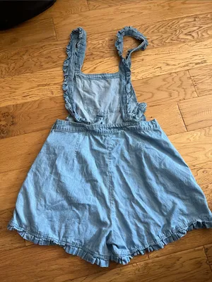 M - Hot Topic - Light Blue Denim Shortall adjustable with embroidery thumbnail 7