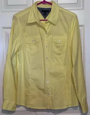 Tommy Hilfiger Women's Vintage Long Sleeve‎ Button Front Yellow Blouse Size M thumbnail 1