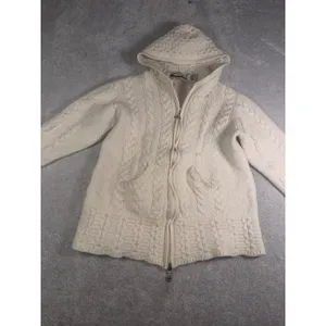 Aran Crafts Women's M Fits S Merino Wool Full Zip Sweater Cable Ireland Ivory thumbnail 3