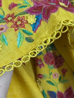 Farm Rio Boho Floral Dream Yellow Smocked Midi Dress - Sz Small thumbnail 10