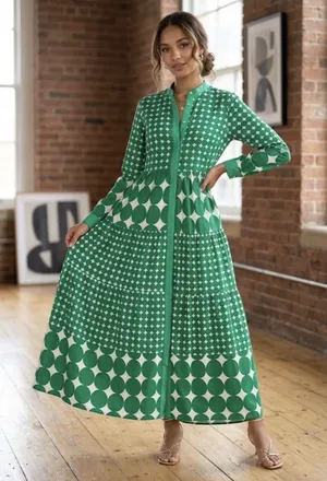 SAHRAAFRA 36 Green Polka Dot Maxi Dress Luxury thumbnail 1