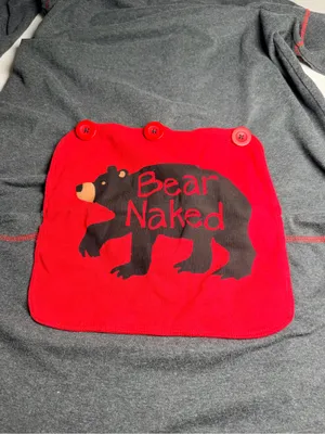 Little Blue House Bear Naked Adult L Union Suit Pajamas One Piece Gray Red thumbnail 6