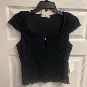 NWT Rebellious Dreamer Y2K Black Lace Crop Top Size XL thumbnail 1