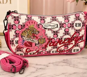 Ed Hardy Pink Skull Tiger Rhinestone Shoulder Bag Crossbody NWT thumbnail 1