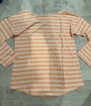 Loft Pink and White Striped Boatneck Long Sleeve Three Quarters Top Size S thumbnail 1