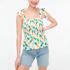 J.Crew Factory S Pineapple Smocked Tie Shoulder Peplum Tank Top White thumbnail 3