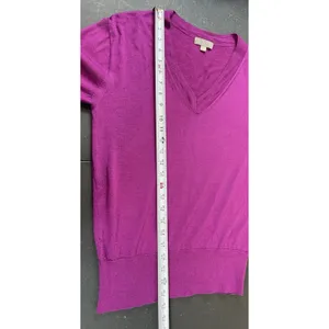 J.Crew 100% Merino Wool Sweater Women S Magneta Purple V-Neck Lightweight thumbnail 8