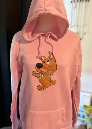 Handmade Pink‎ Crew Neck Sweater with Playful Cartoon Design thumbnail 1