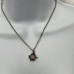 Native American sterling fish rose quartz handmade artist signed pendant necklac thumbnail 7