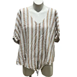 Ava & Viv Women's 2XL Striped V-Neck Blouse Tie Front Multicolor thumbnail 8