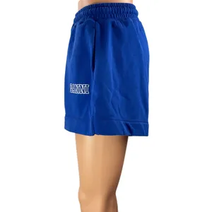 Ganni Women's Blue High Rise Drawstring Fleece Lounge Wide Sweat Shorts Size S thumbnail 2