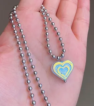 Handmade quality Czech glass bead fairy y2k cyber vintage retro style ball chain necklace💙🩵💙 thumbnail 3