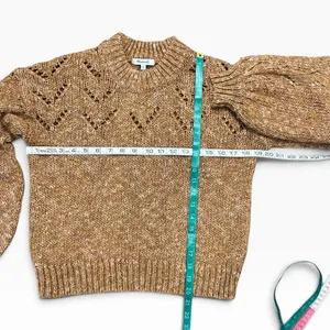 Madewell Pointelle Puff Sleeve Sweater Marled Copper Brown XS AD049 thumbnail 4