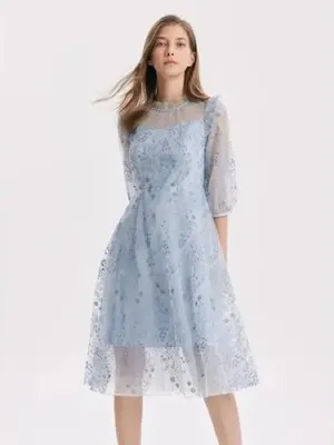NWT Goelia Blue See-Through Mess Embroidered Dress Size 4 (Small) thumbnail 13