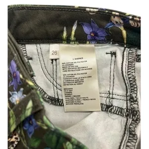 L'AGENCE Margot High Rise Skinny Jeans Guepard Floral Moss Green Cheetah Size 26 thumbnail 5