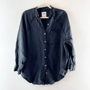 Aerie Pool To Party Long Sleeve Gauzy Tunic Button Down Shirt Black XS thumbnail 3