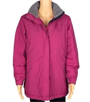 L.L.BEAN raspberry pink with grey trim Thinsulate Quilted winter coat Small VGUC thumbnail 1